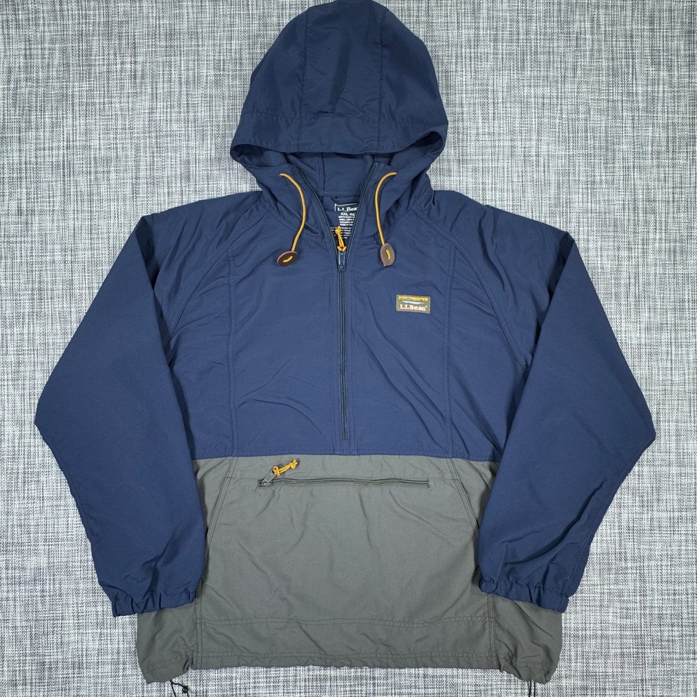 LL Bean Mens XXL Mountain Classic Anorak Jacket Navy Colorblock Hooded Nylon
